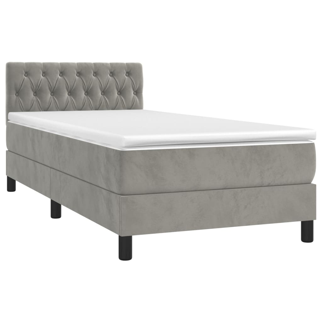 Boxspring Met Matras En Led Fluweel Lichtgrijs 100 x 200 cm Getuft ontwerp