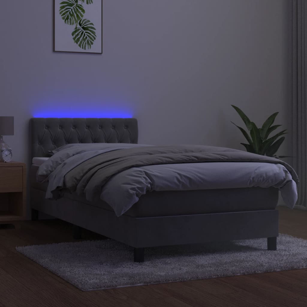 Boxspring Met Matras En Led Fluweel Lichtgrijs 100 x 200 cm Getuft ontwerp