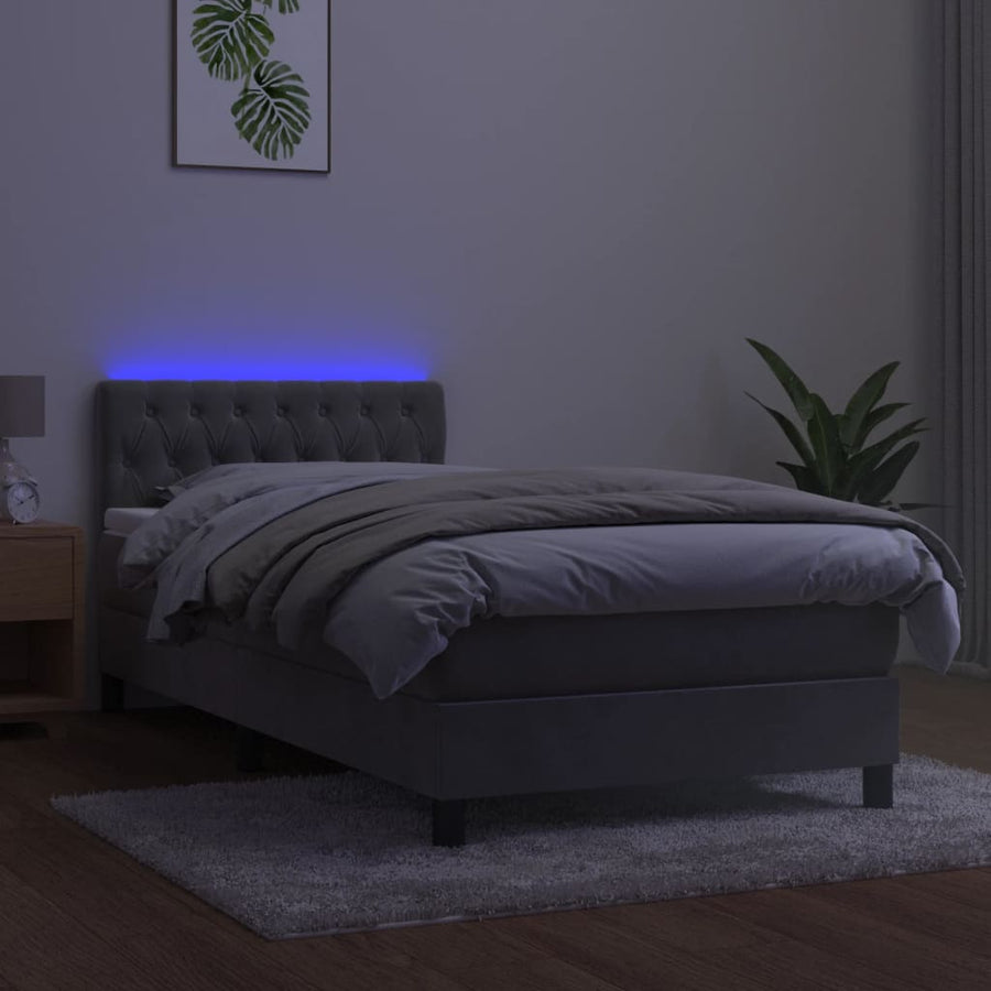 Boxspring Met Matras En Led Fluweel Lichtgrijs 100 x 200 cm Getuft ontwerp