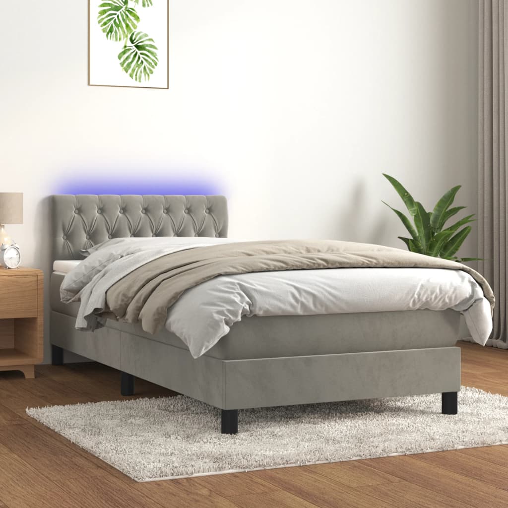 Boxspring Met Matras En Led Fluweel Lichtgrijs 100 x 200 cm Getuft ontwerp
