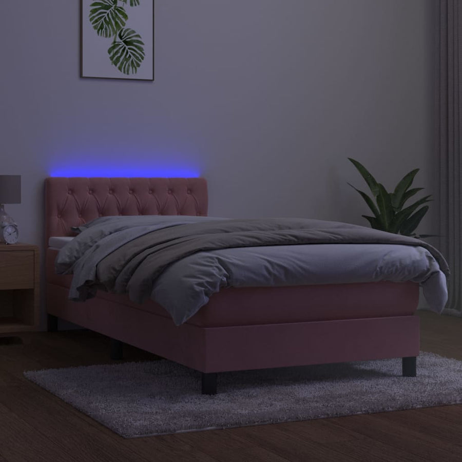 Boxspring Met Matras En Led Fluweel Roze 100 x 200 cm Getuft ontwerp