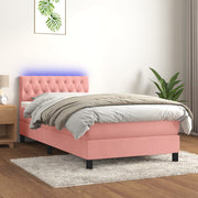 Boxspring 100x200 cm roze fluweel met LED matras