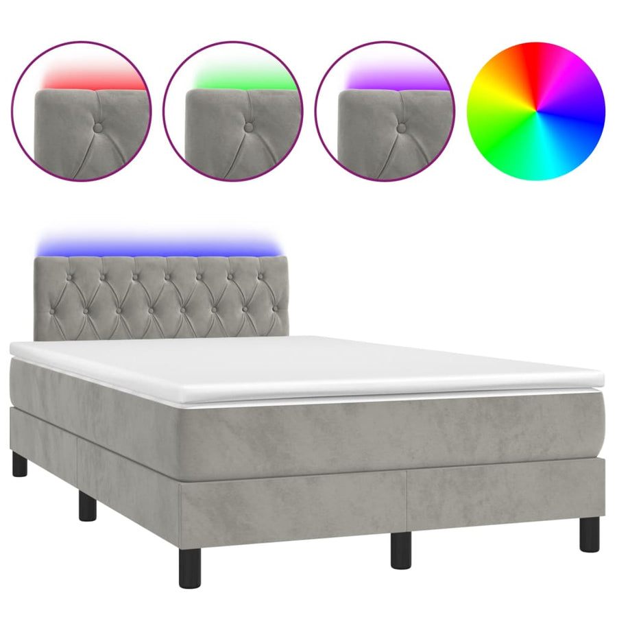 Boxspring Met Matras En Led Fluweel Lichtgrijs 120 x 200 cm Getuft ontwerp