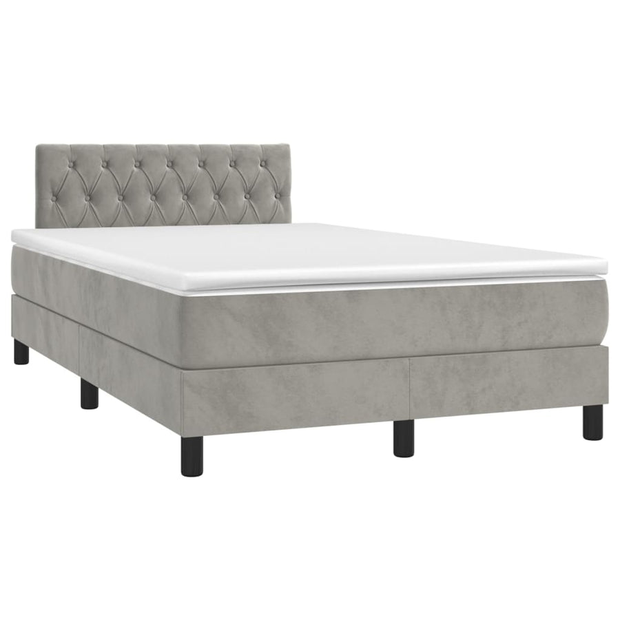 Boxspring Met Matras En Led Fluweel Lichtgrijs 120 x 200 cm Getuft ontwerp