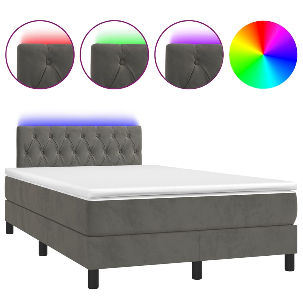Boxspring Met Matras En Led Fluweel Donkergrijs 120 x 200 cm Getuft ontwerp