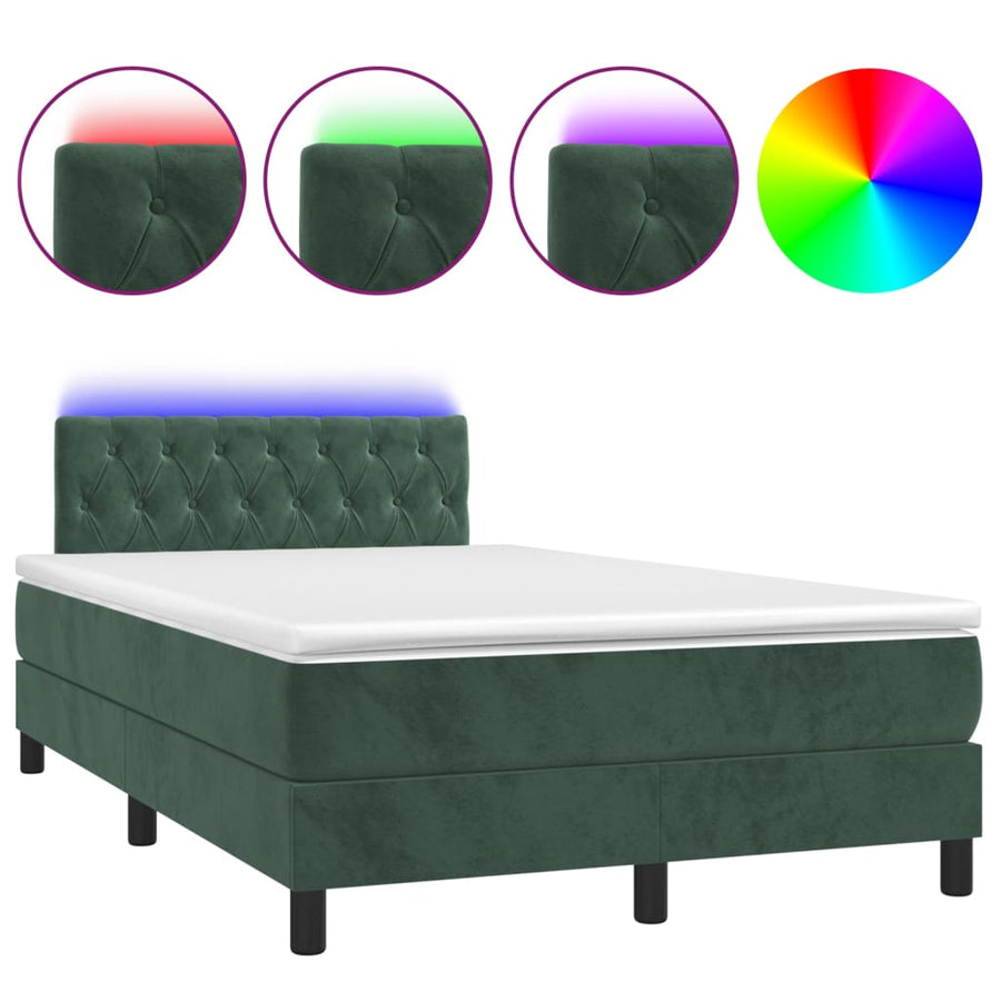 Boxspring met matras en LED fluweel donkergroen 120x200 cm 120 x 200 cm Donkergroen