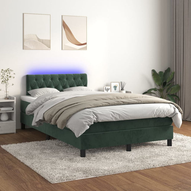 Boxspring met matras en LED fluweel donkergroen 120x200 cm 120 x 200 cm Donkergroen