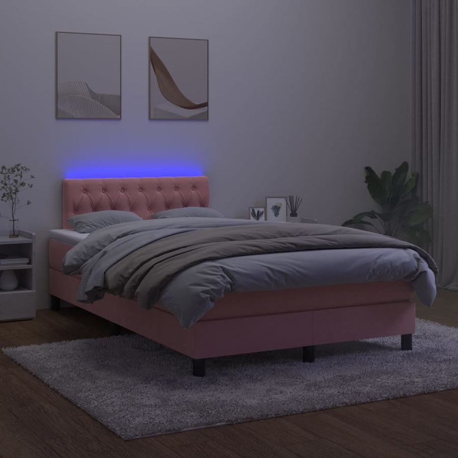 Boxspring Met Matras En Led Fluweel Roze 120 x 200 cm Getuft ontwerp