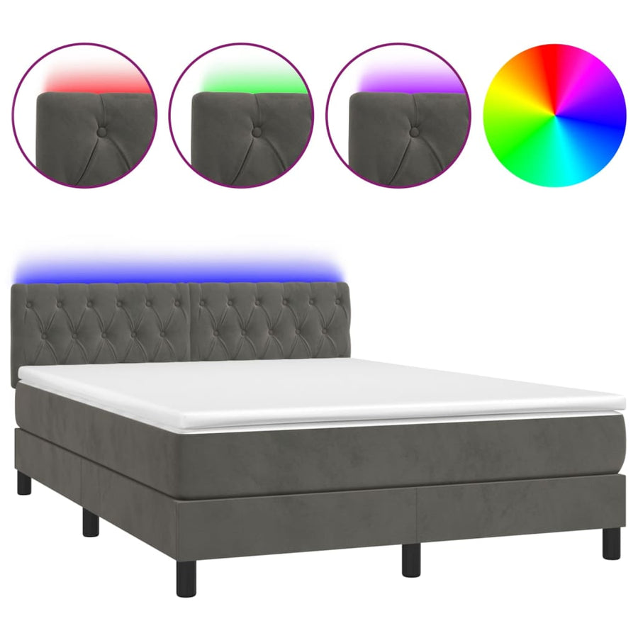 Boxspring Met Matras En Led Fluweel Donkergrijs 140 x 190 cm Getuft ontwerp