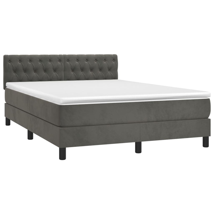 Boxspring Met Matras En Led Fluweel Donkergrijs 140 x 190 cm Getuft ontwerp