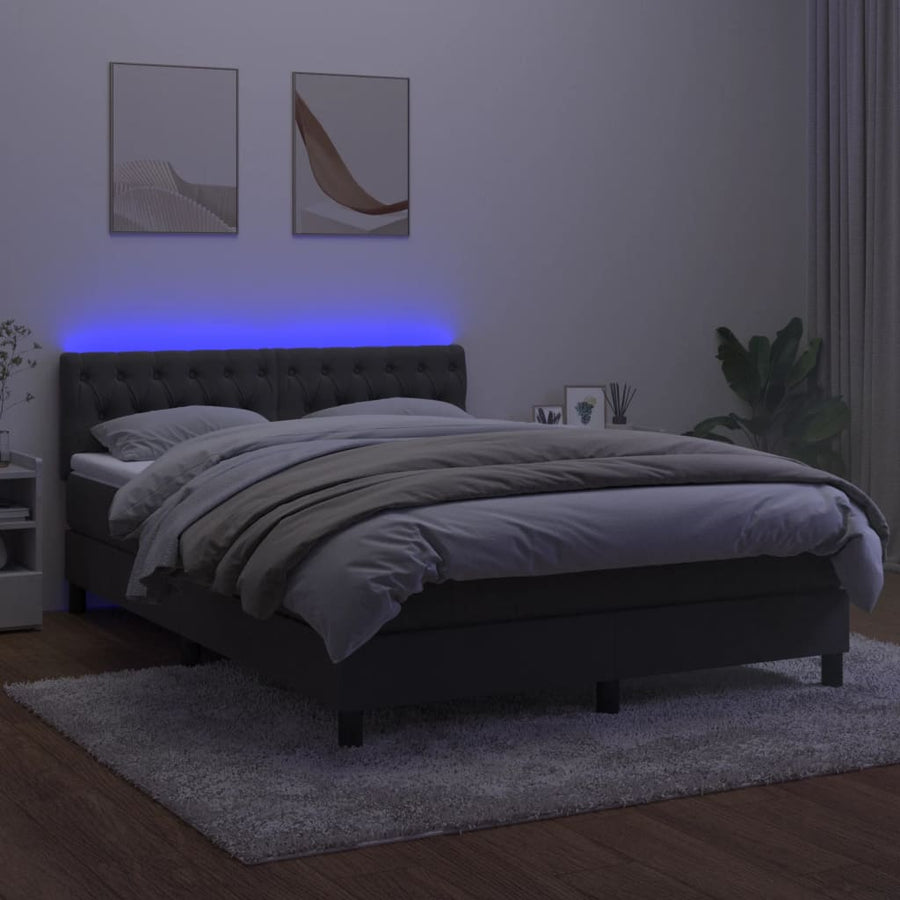 Boxspring Met Matras En Led Fluweel Donkergrijs 140 x 190 cm Getuft ontwerp