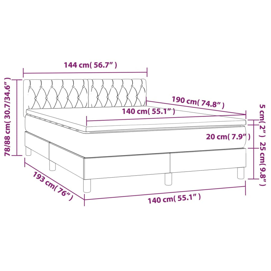 Boxspring Met Matras En Led Fluweel Donkergrijs 140 x 190 cm Getuft ontwerp