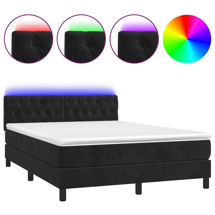 Boxspring Met Matras En Led Fluweel Zwart 140 x 190 cm Getuft ontwerp