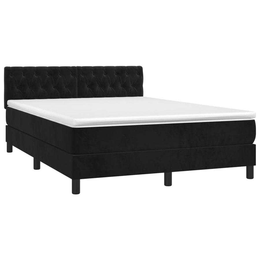 Boxspring Met Matras En Led Fluweel Zwart 140 x 190 cm Getuft ontwerp
