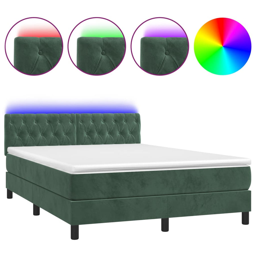 Boxspring met matras en LED fluweel donkergroen 140x190 cm 140 x 190 cm Donkergroen