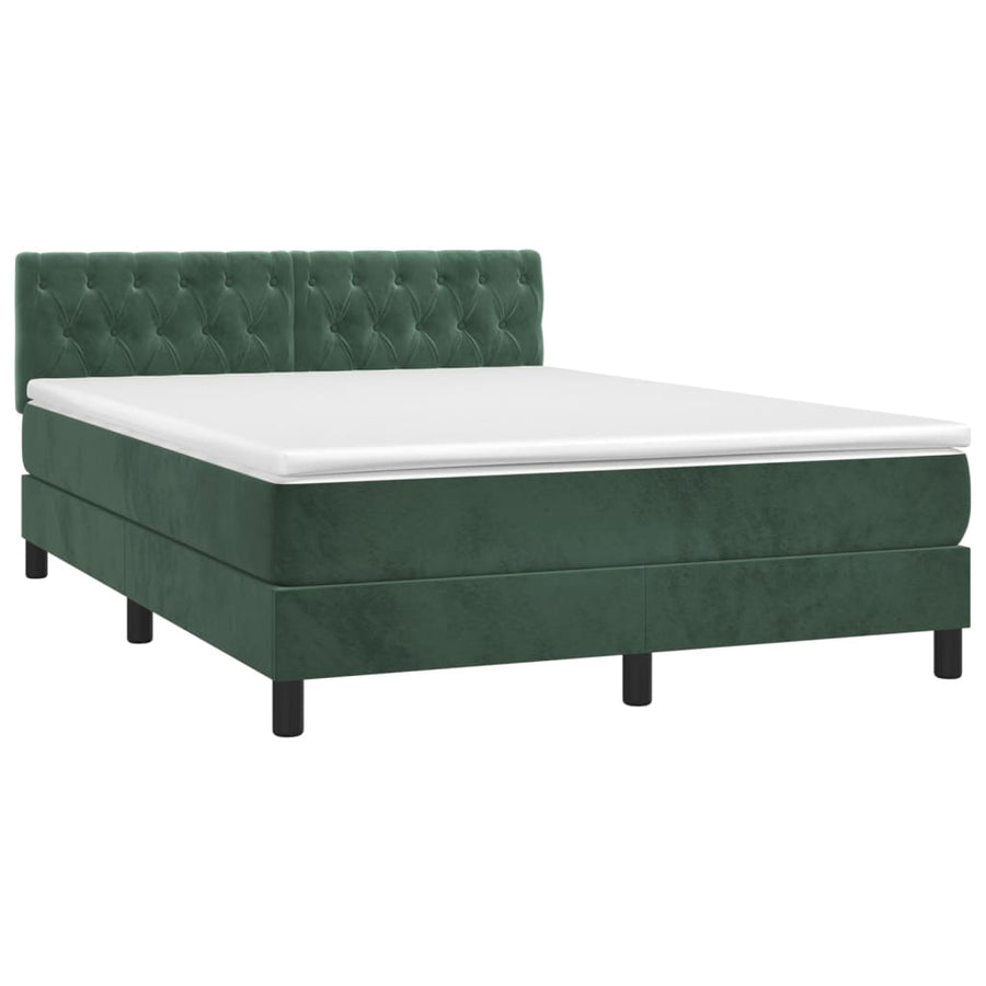 Boxspring met matras en LED fluweel donkergroen 140x190 cm 140 x 190 cm Donkergroen