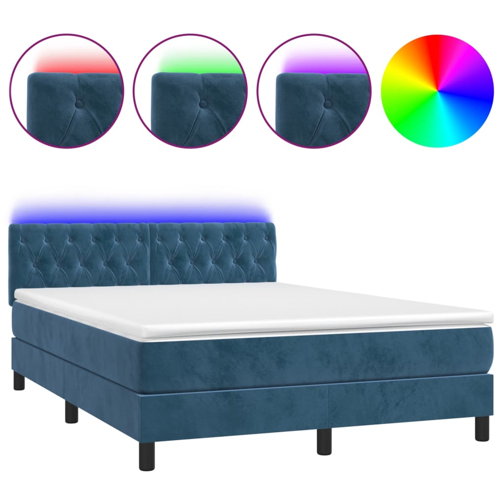Boxspring met matras en LED fluweel donkerblauw 140x190 cm 140 x 190 cm Donkerblauw