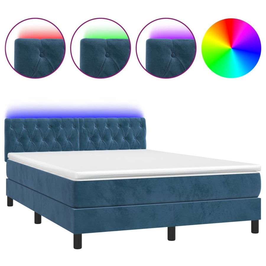 Boxspring met matras en LED fluweel donkerblauw 140x190 cm 140 x 190 cm Donkerblauw