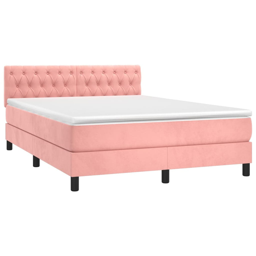Boxspring Met Matras En Led Fluweel Roze 140 x 190 cm Getuft ontwerp