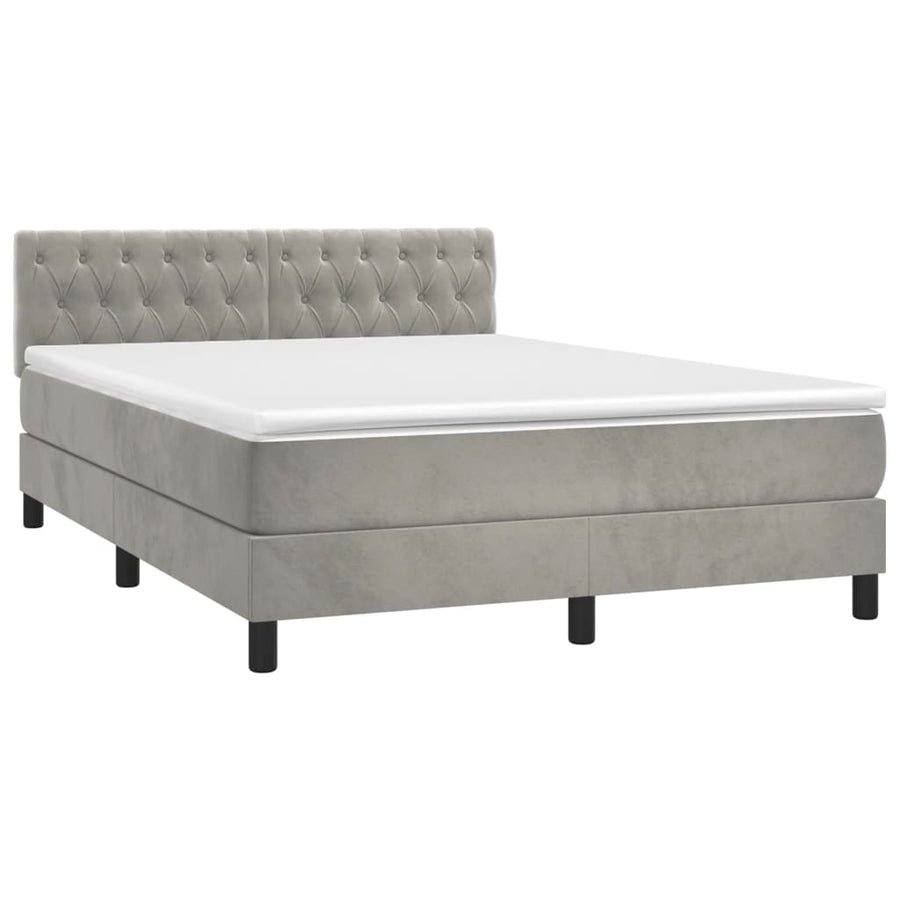 Boxspring Met Matras En Led Fluweel Lichtgrijs 140 x 200 cm Getuft ontwerp