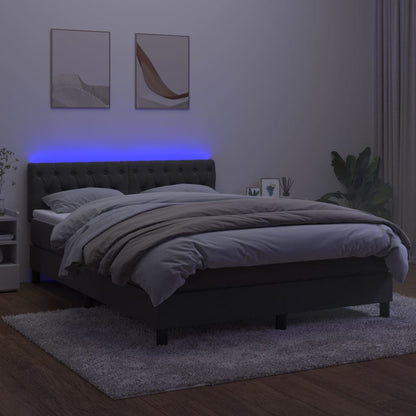 Boxspring Met Matras En Led Fluweel Donkergrijs 140 x 200 cm Getuft ontwerp