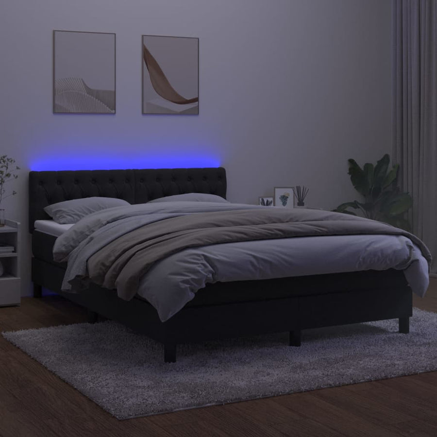 Boxspring Met Matras En Led Fluweel Zwart 140 x 200 cm Getuft ontwerp