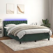 Box spring with mattress and LED velvet dark green 140x200 cm