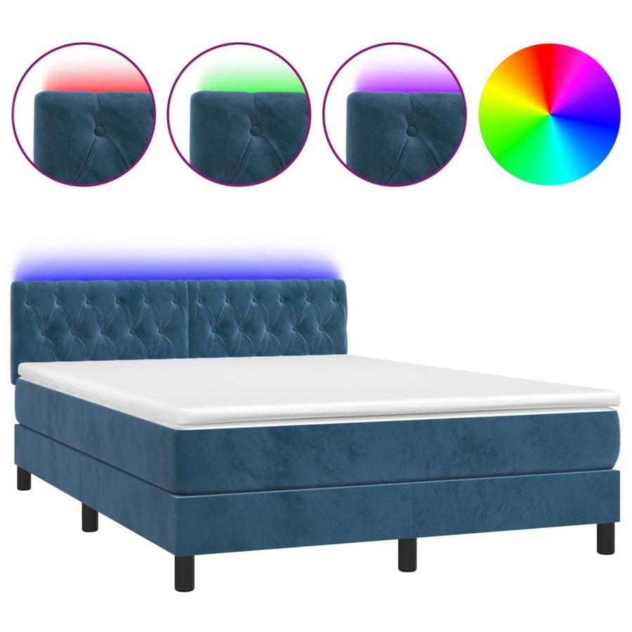 Boxspring met matras en LED fluweel donkerblauw 140x200 cm 140 x 200 cm Donkerblauw