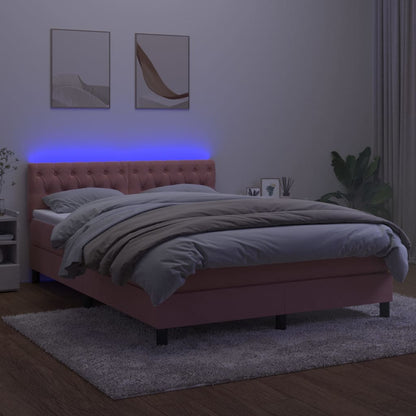 Boxspring Met Matras En Led Fluweel Roze 140 x 200 cm Getuft ontwerp