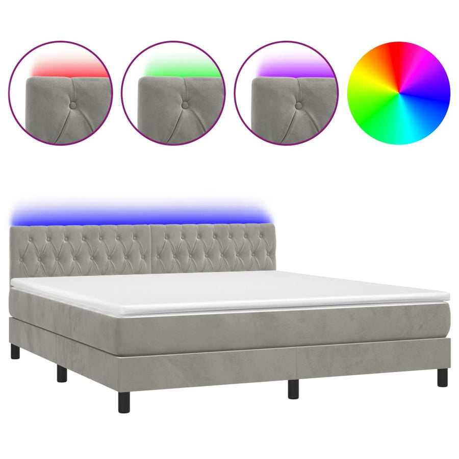 Boxspring Met Matras En Led Fluweel Lichtgrijs 160 x 200 cm Getuft ontwerp