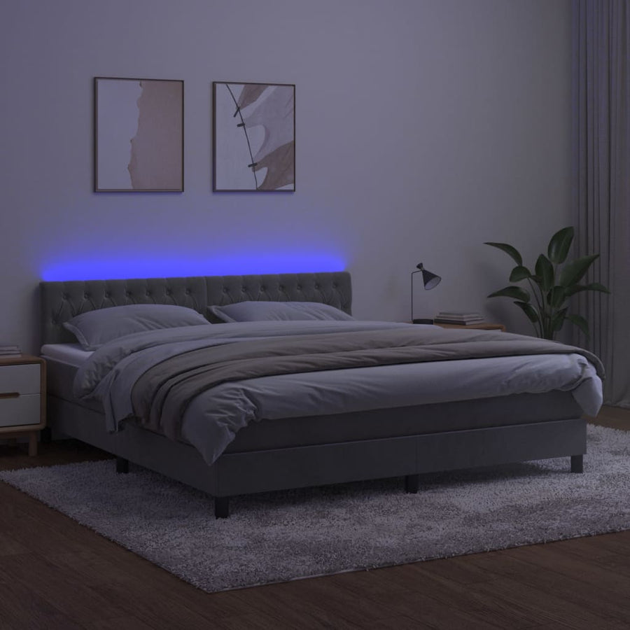 Boxspring Met Matras En Led Fluweel Lichtgrijs 160 x 200 cm Getuft ontwerp