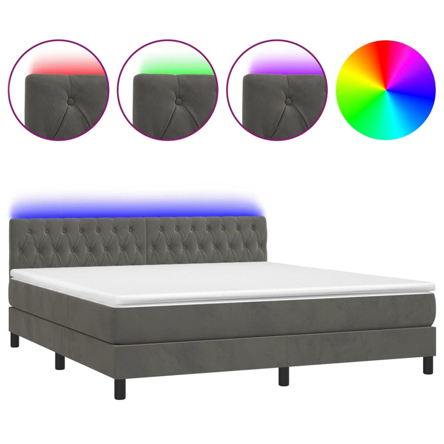 Boxspring Met Matras En Led Fluweel Donkergrijs 160 x 200 cm Getuft ontwerp