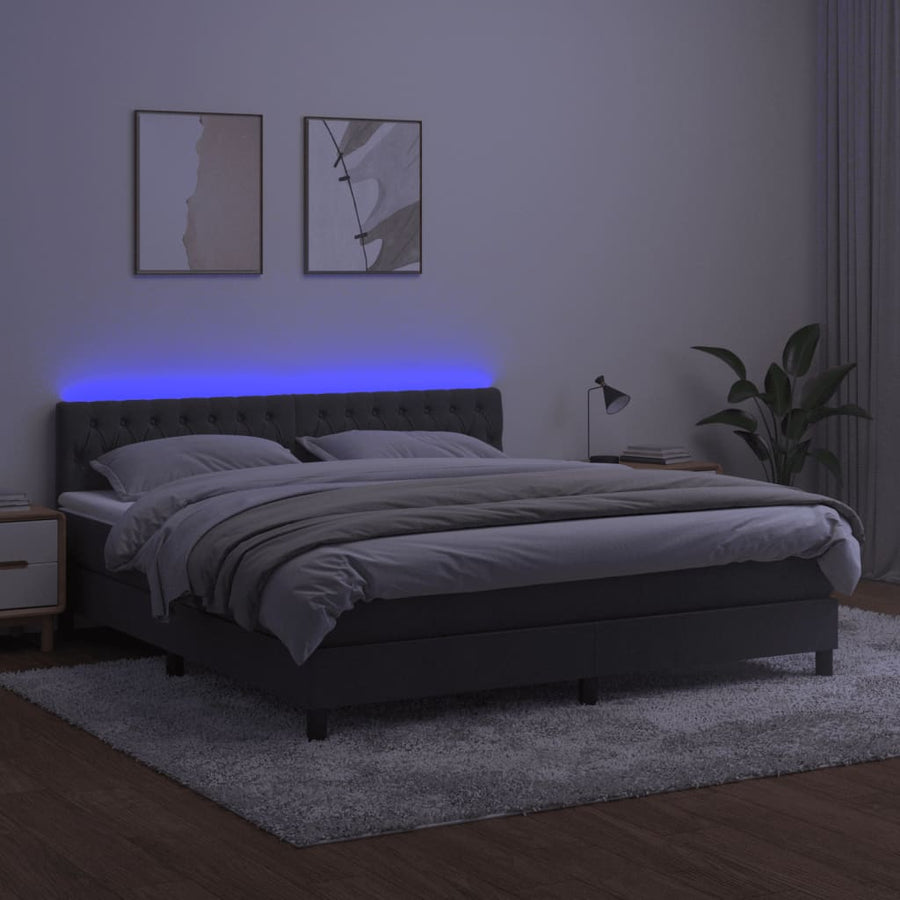 Boxspring Met Matras En Led Fluweel Donkergrijs 160 x 200 cm Getuft ontwerp