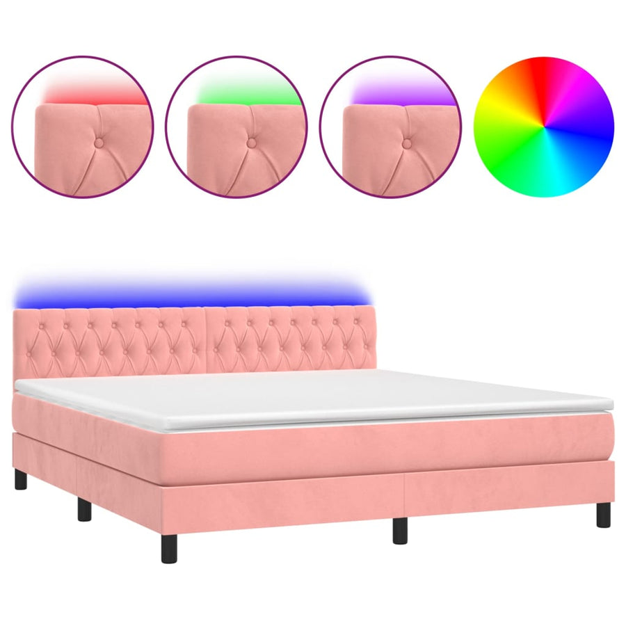 Boxspring Met Matras En Led Fluweel Roze 160 x 200 cm Getuft ontwerp