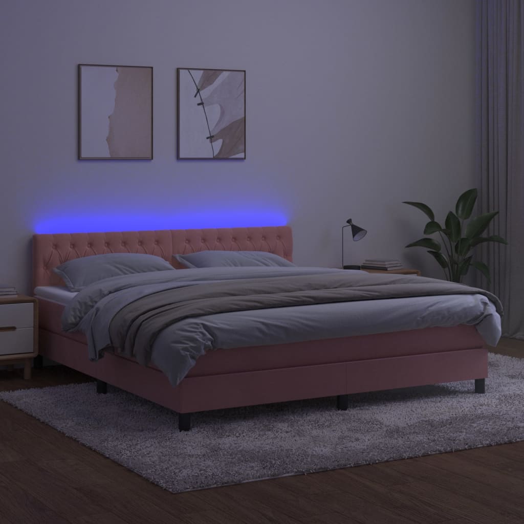 Boxspring Met Matras En Led Fluweel Roze 160 x 200 cm Getuft ontwerp
