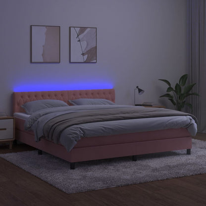 Boxspring Met Matras En Led Fluweel Roze 160 x 200 cm Getuft ontwerp