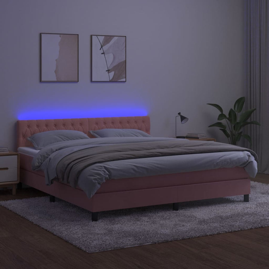 Boxspring Met Matras En Led Fluweel Roze 160 x 200 cm Getuft ontwerp