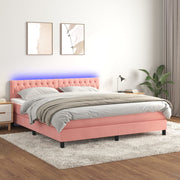 Boxspring met matras LED fluweel roze 160x200 cm
