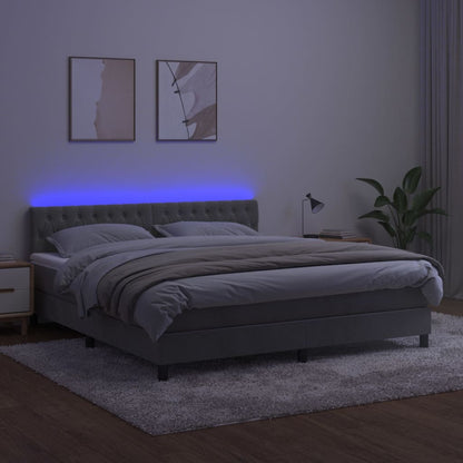 Boxspring Met Matras En Led Fluweel Lichtgrijs 180 x 200 cm Getuft ontwerp