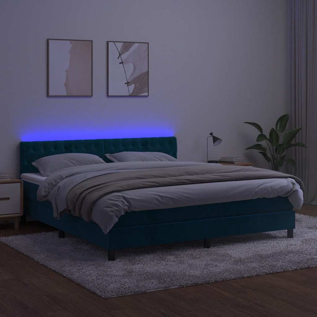 Boxspring met matras en LED fluweel donkerblauw 180x200 cm