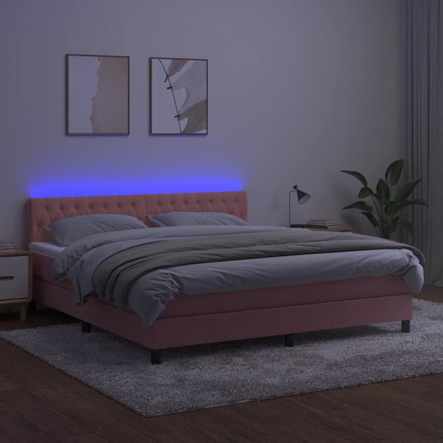Boxspring Met Matras En Led Fluweel Roze 180X200 Cm Roze 180 x 200 cm Getuft ontwerp