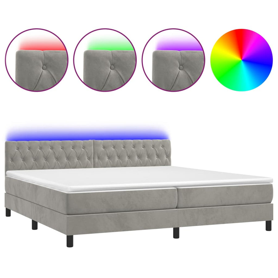 Boxspring Met Matras En Led Fluweel Lichtgrijs 200 x 200 cm Getuft ontwerp