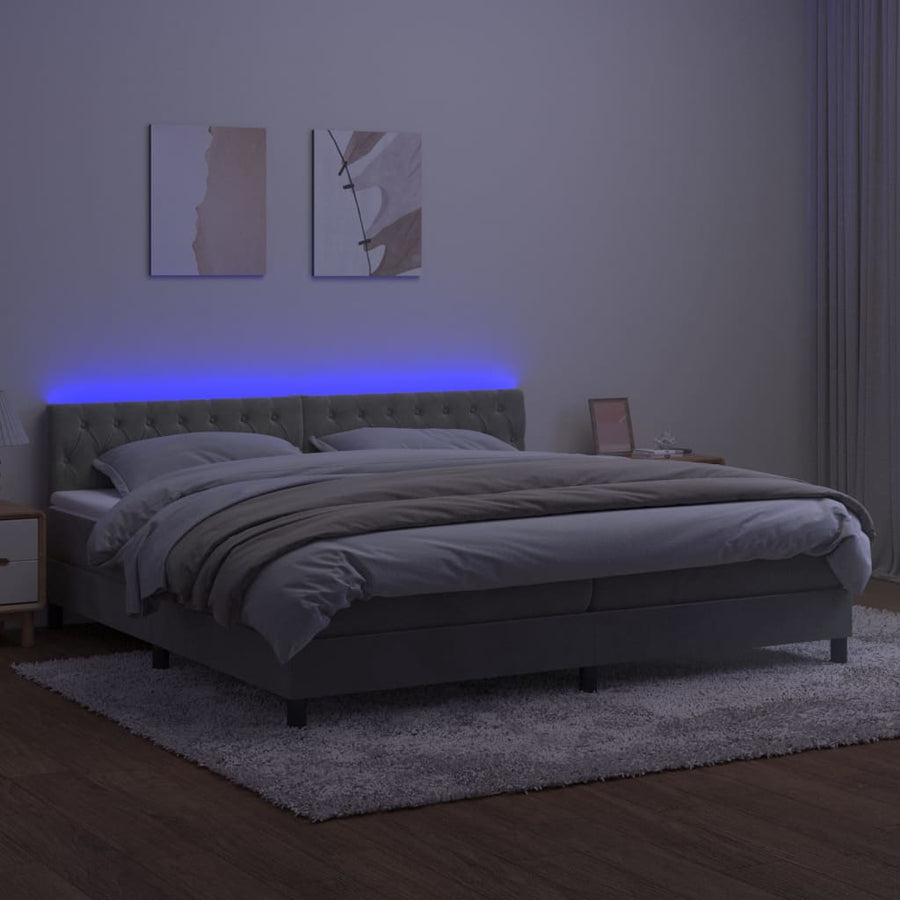 Boxspring Met Matras En Led Fluweel Lichtgrijs 200 x 200 cm Getuft ontwerp