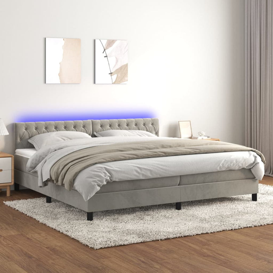 Boxspring Met Matras En Led Fluweel Lichtgrijs 200 x 200 cm Getuft ontwerp