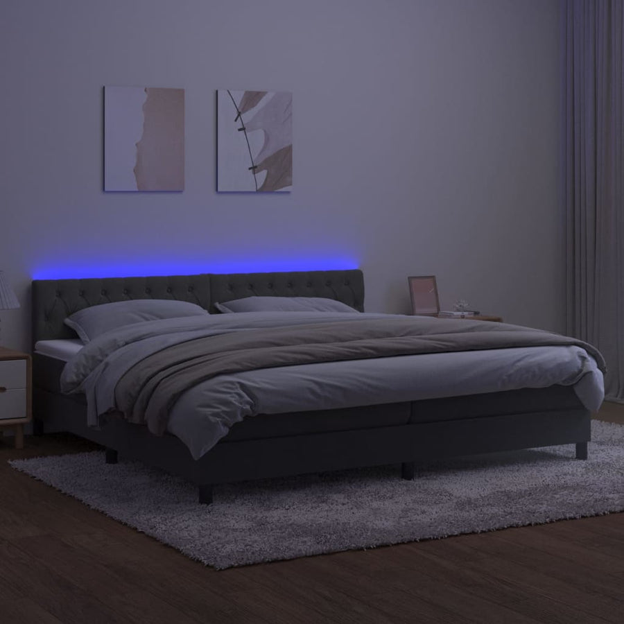 Boxspring Met Matras En Led Fluweel Donkergrijs 200 x 200 cm Getuft ontwerp