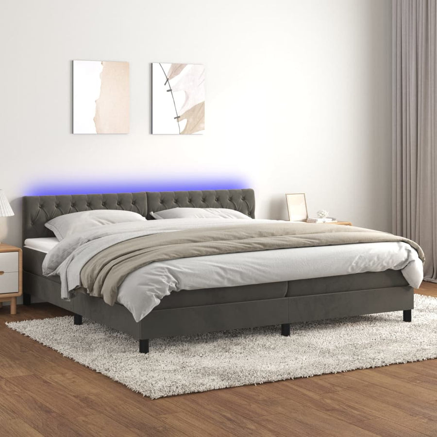 Boxspring Met Matras En Led Fluweel Donkergrijs 200 x 200 cm Getuft ontwerp