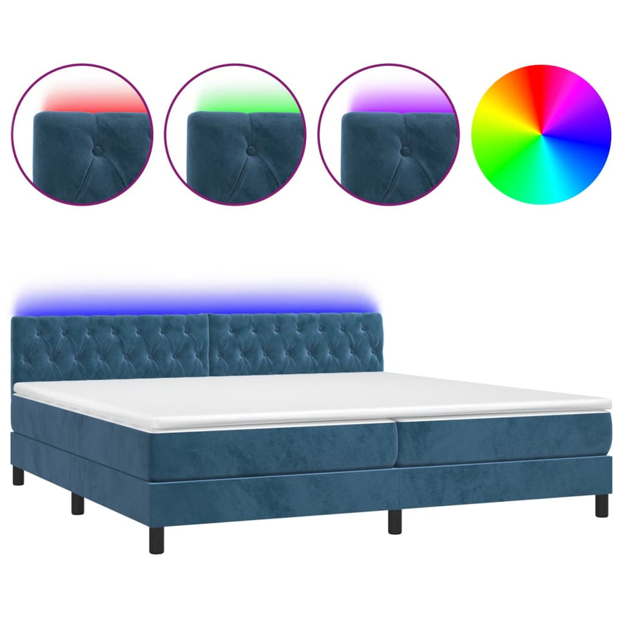 Boxspring Met Matras En Led Fluweel Donkerblauw 200 x 200 cm Getuft ontwerp
