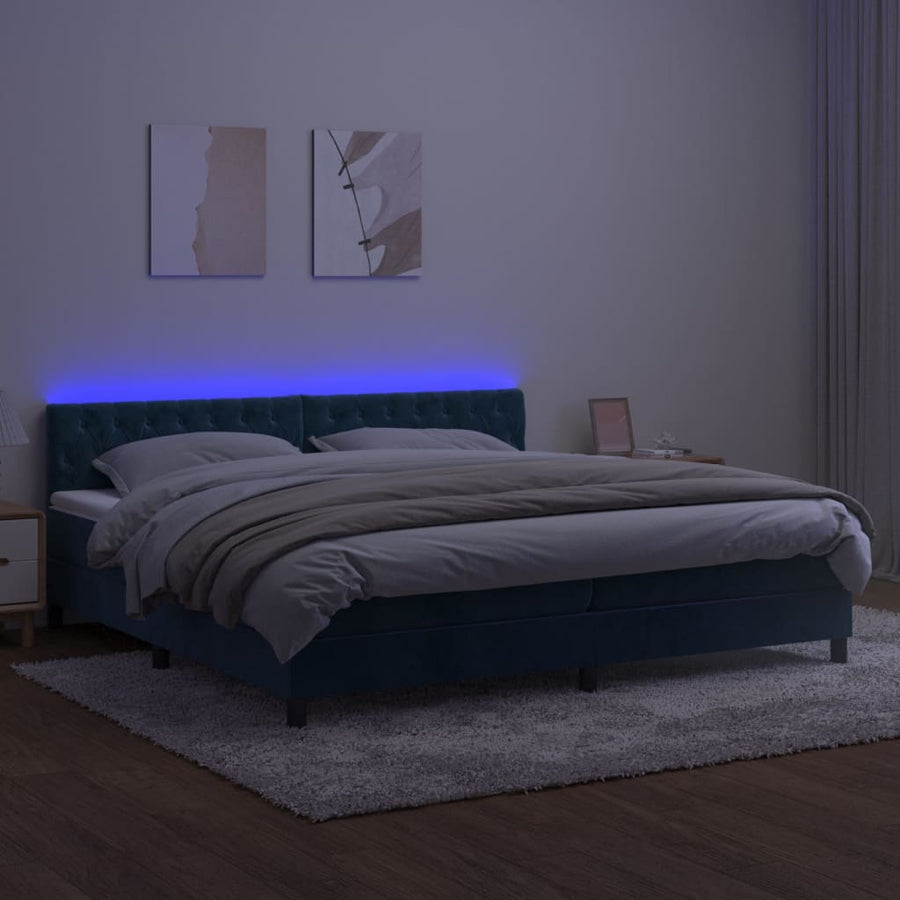 Boxspring Met Matras En Led Fluweel Donkerblauw 200 x 200 cm Getuft ontwerp