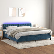 Boxspring 200x200 cm fluweel donkerblauw met matras en LED
