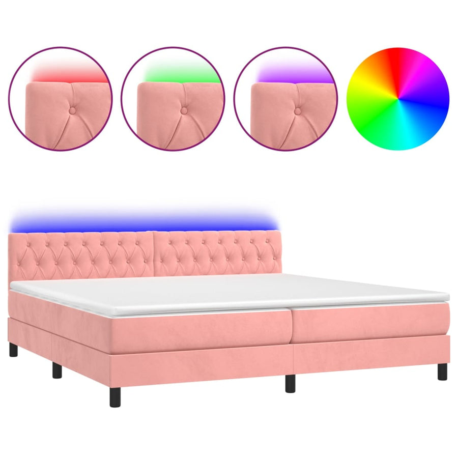 Boxspring met matras en LED fluweel roze 200x200 cm 200 x 200 cm Getuft ontwerp